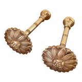 2 golden brass hooks with flower curtain tiebacks