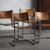 Set of 4 tubular dining chairs in Bauhaus style, in the manner of Marcel Breuer, 1970s