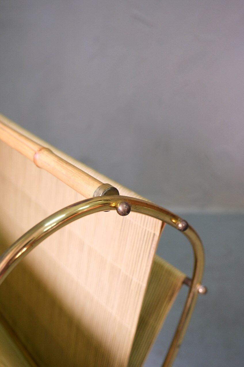 Mid-Century Modern Brass and Bamboo Magazine Rack, Austria 1950s