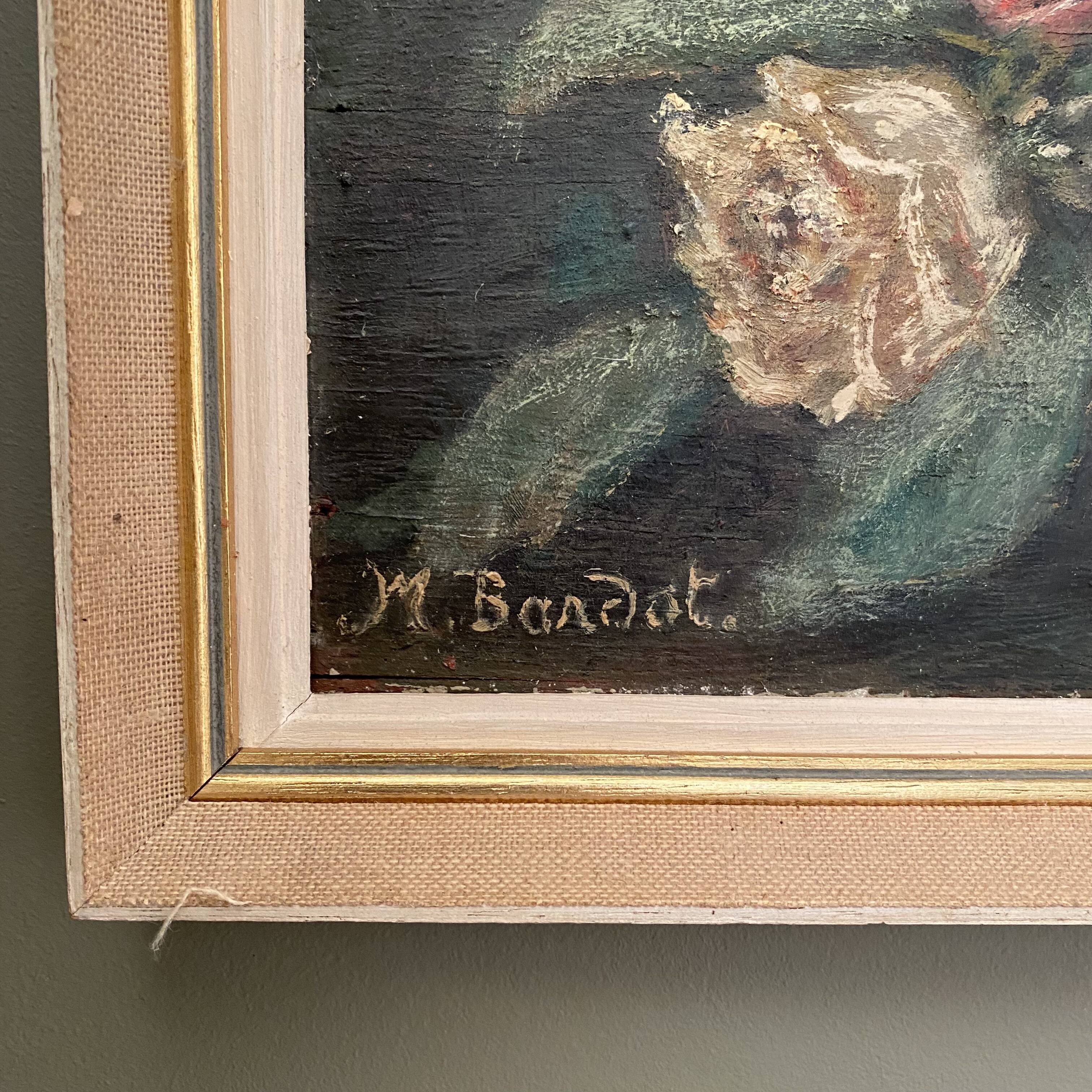 Peinture sur bois bouquet de roses signé