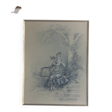 Elegant with birds, wash and gouache by Eugene GRIVAZ, 1860-1918