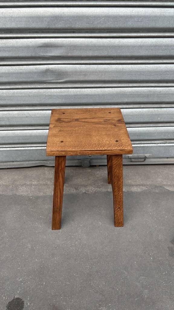 Dark wood stool folk art solid French oak