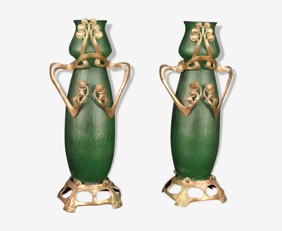 Paire de vases en verre français dans le style art nouveau