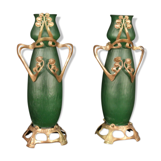 Paire de vases en verre français dans le style art nouveau