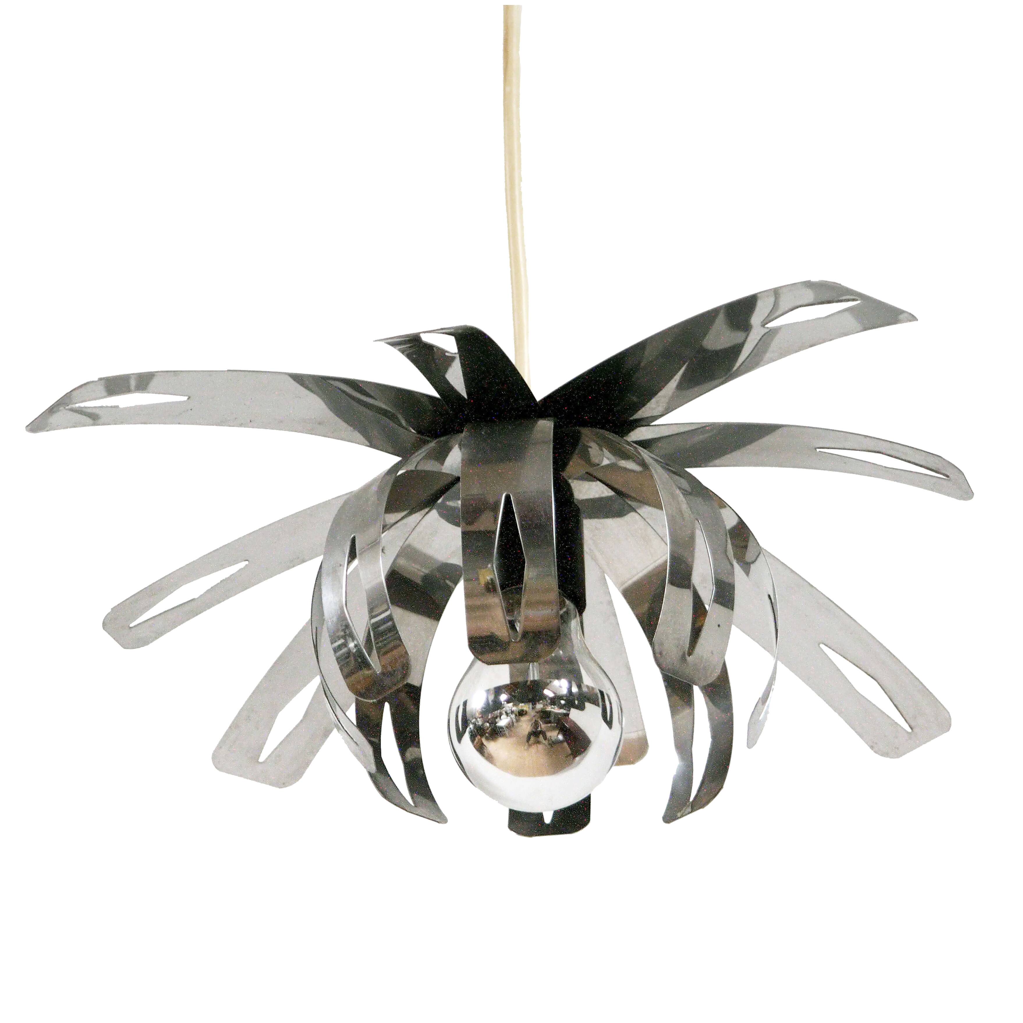 Space age stainless steel pendant light