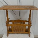 Magazine rack in wood and canework, vintage.