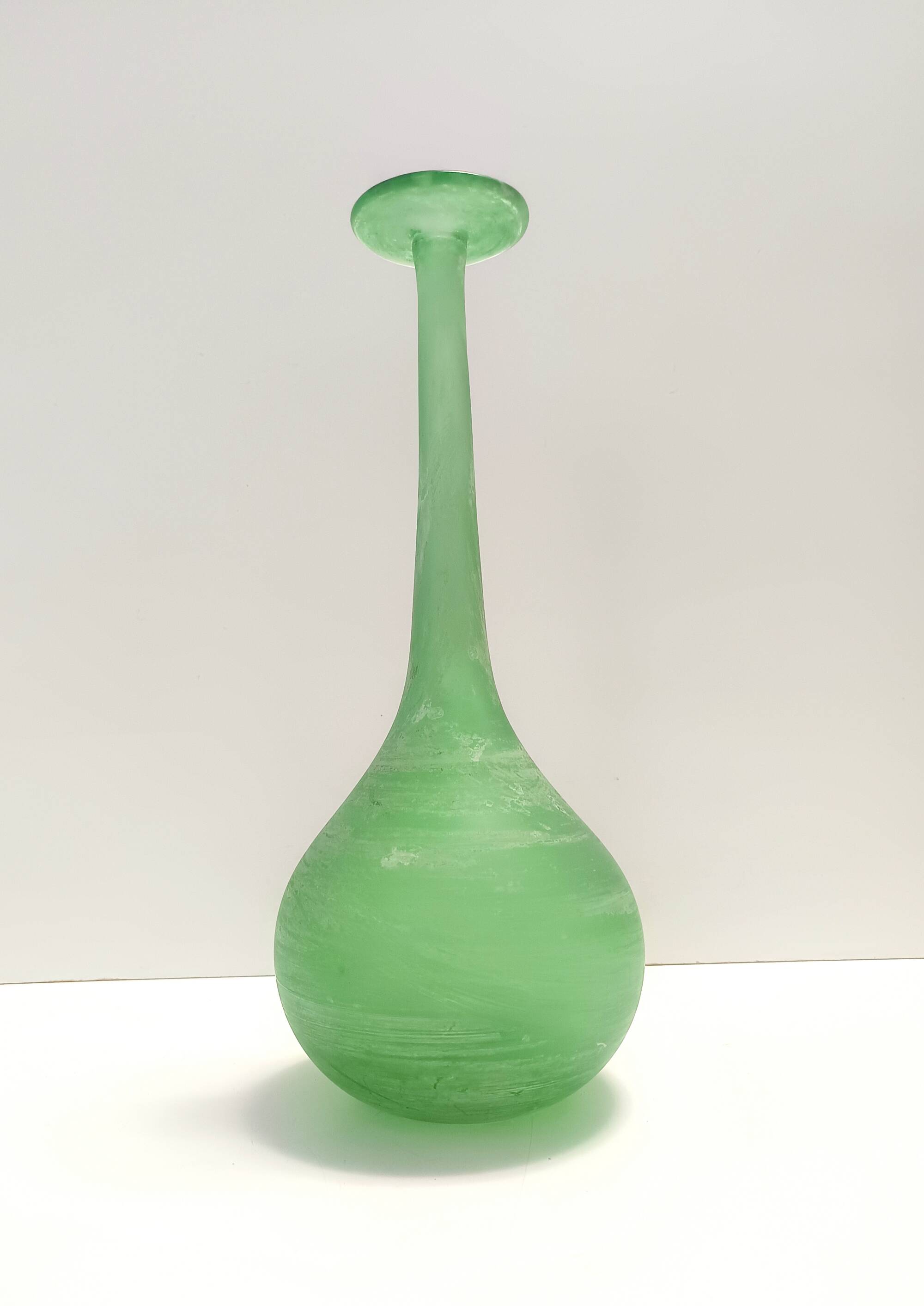 Green Blown Scavo Glass Tulip attr. to Cenedese, Italy