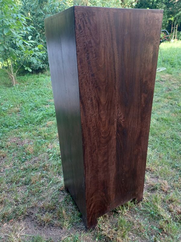 Chiffonnier commode haute bois massif éxotique palissandre 5 tiroirs