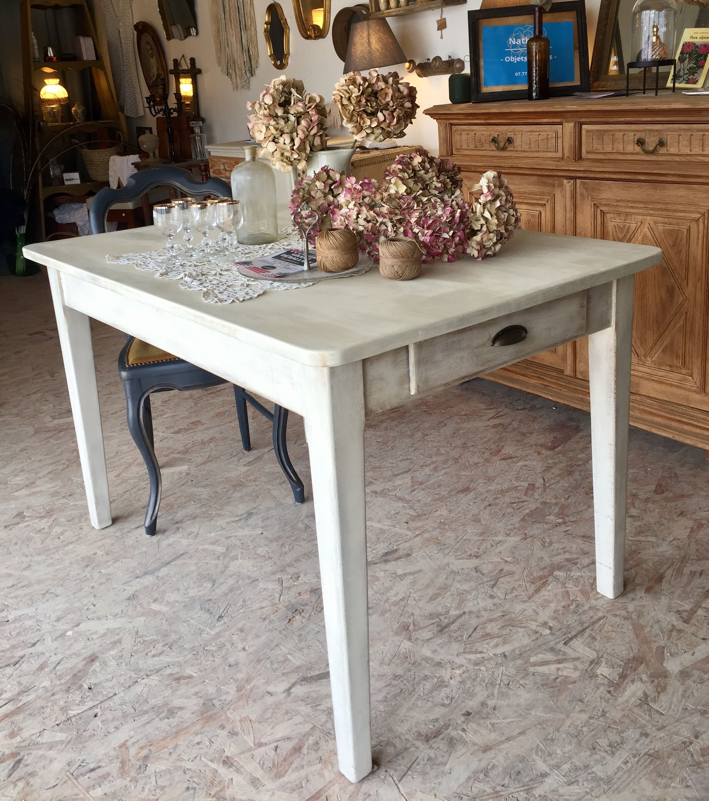 patinated farmhouse table