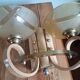 Double retro wall light - painted wood & brass - amber yellow frosted glass cups