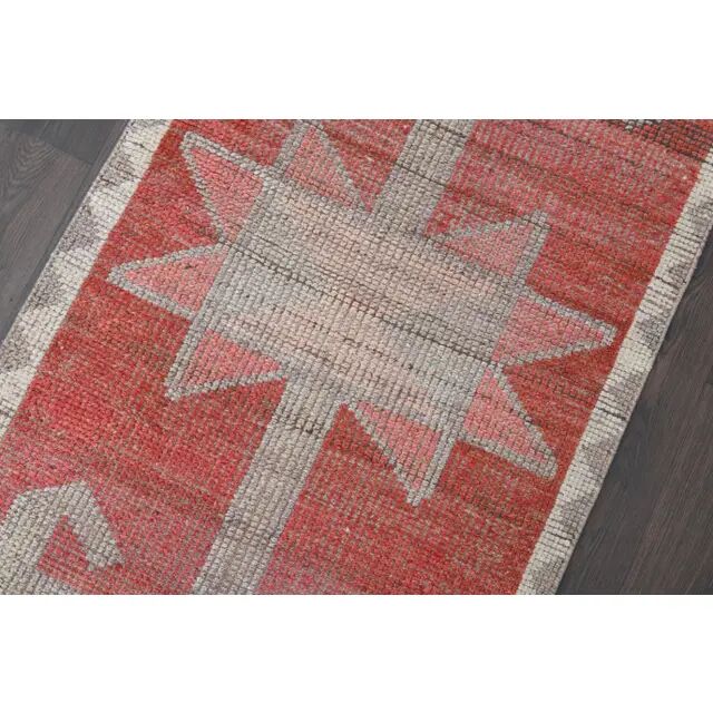 1970s Turkish Oushak Handmade Wool Cotton Red Runner Rug 90x304