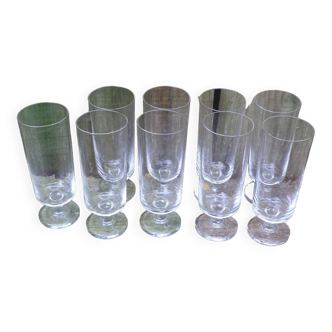 Set of 9 Luminarc crystal Champagne flutes 1970