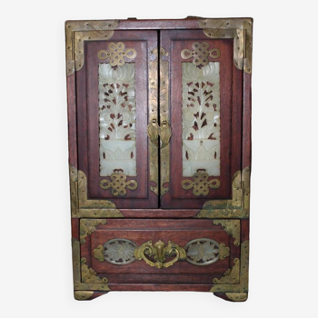 Small Chinese Cabinet In Wood And Hard Stone 20th Century