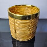 Rattan and brass book basket, Italy, 1970