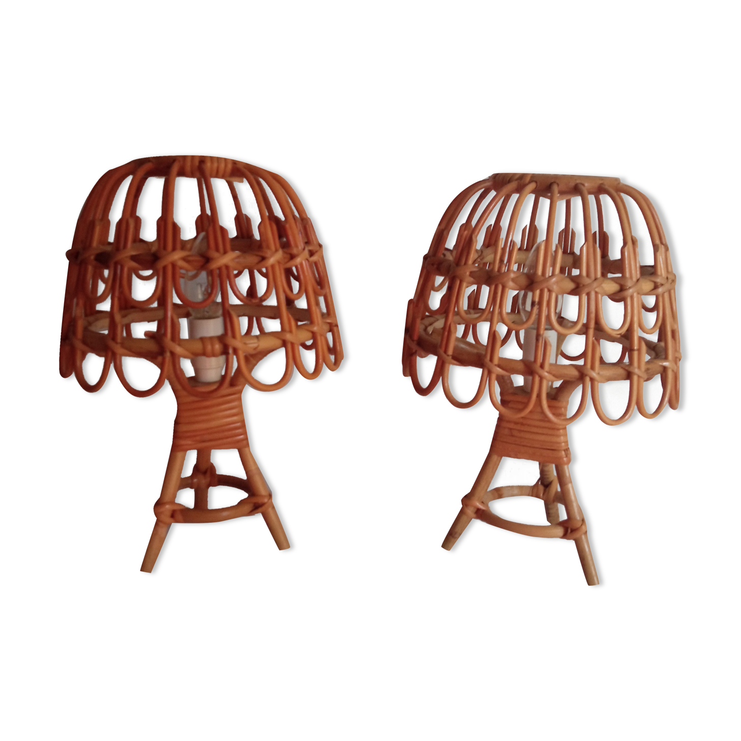 Pair of bamboo bedside lamps 70s