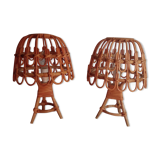 Pair of bamboo bedside lamps 70s
