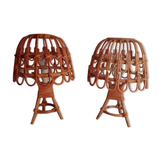 Pair of bamboo bedside lamps 70s