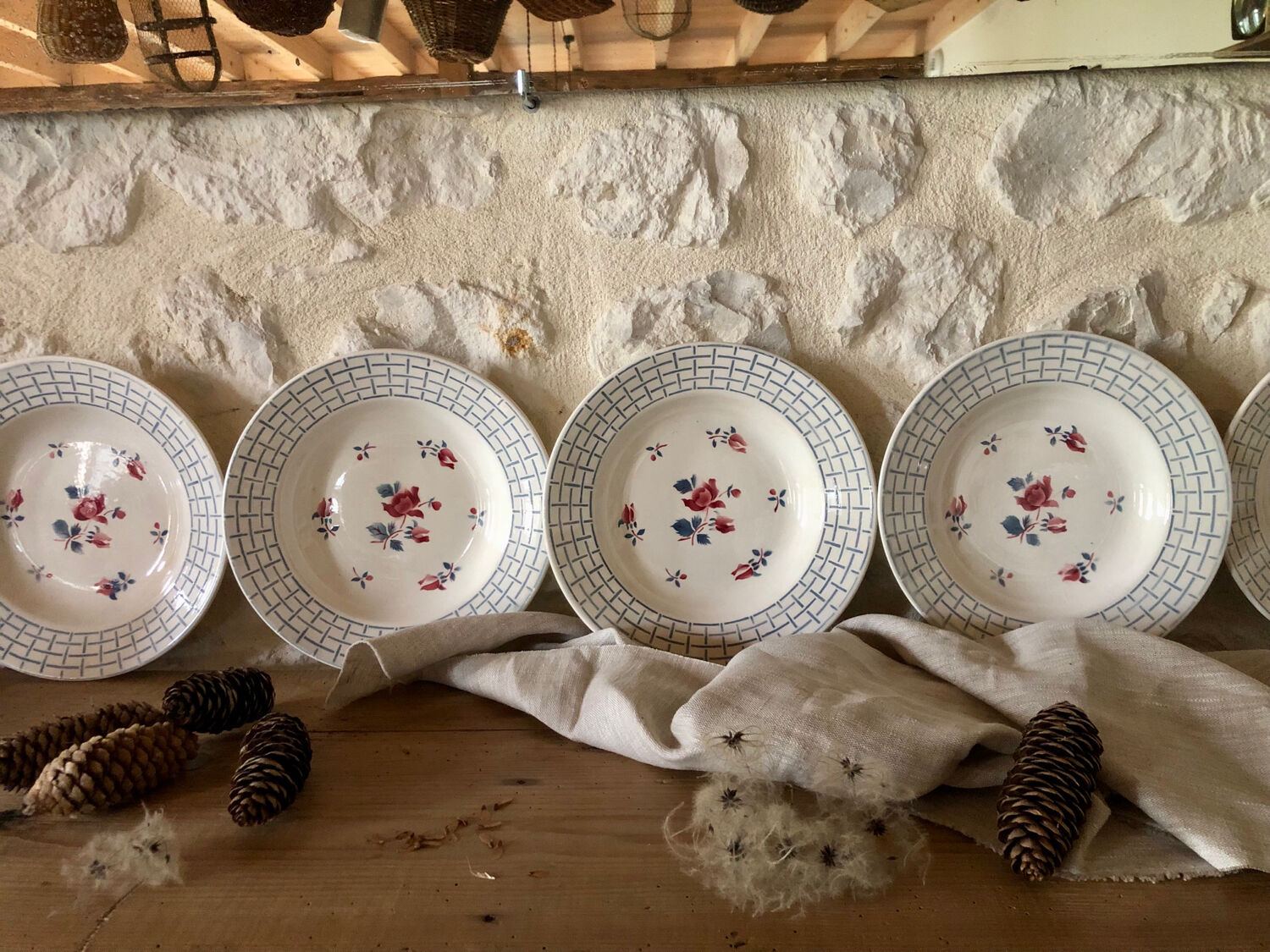 "Roseraie" soup plates from Digoin and Sarreguemines