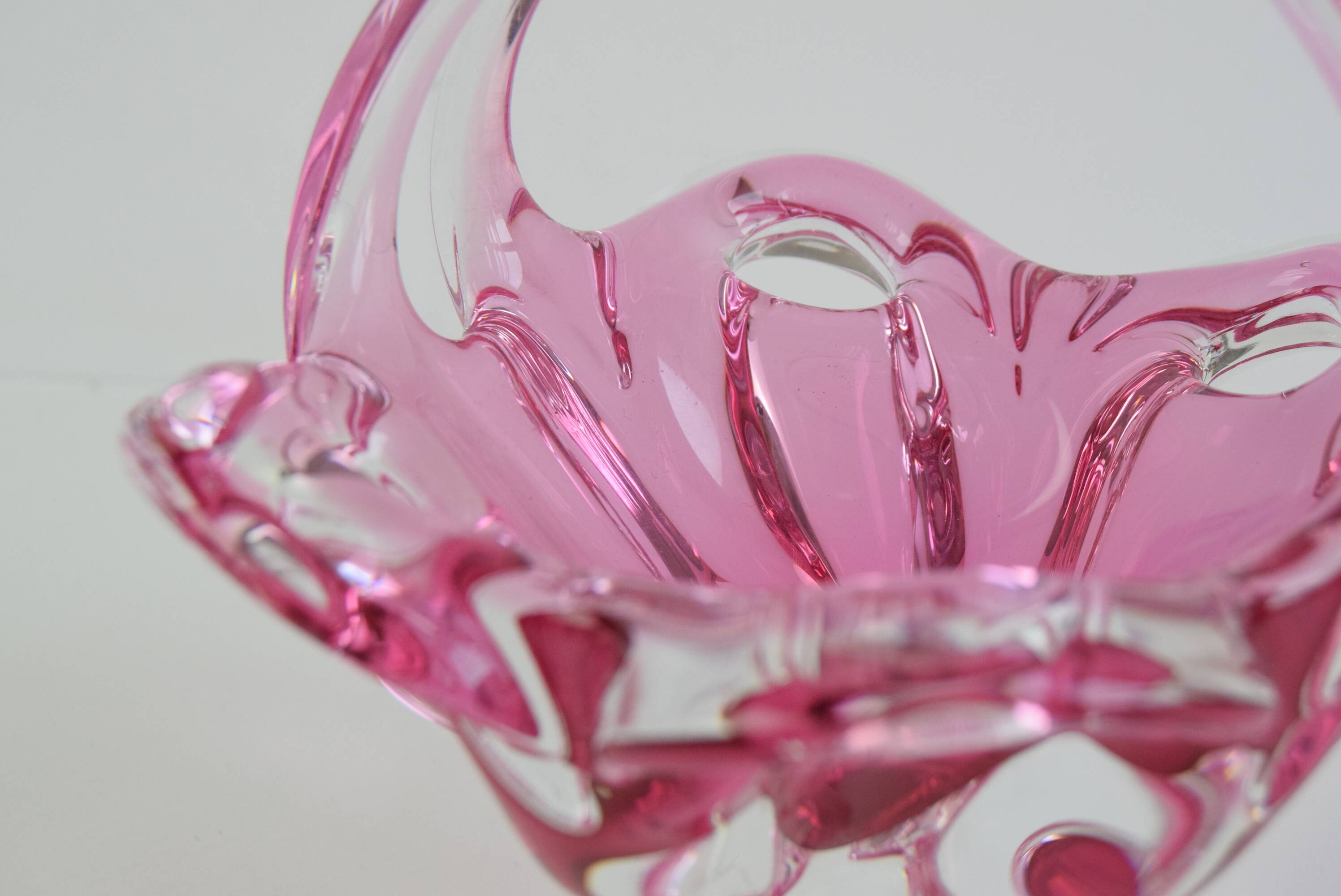 Mid-Century Czech Art Glass Basket Bowl by Josef Hospodka