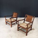 Arts & Crafts Handcrafted Low Lounge Armchairs, Belgium, 1920s, Set of 2