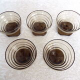 5 art deco smoked glass cups