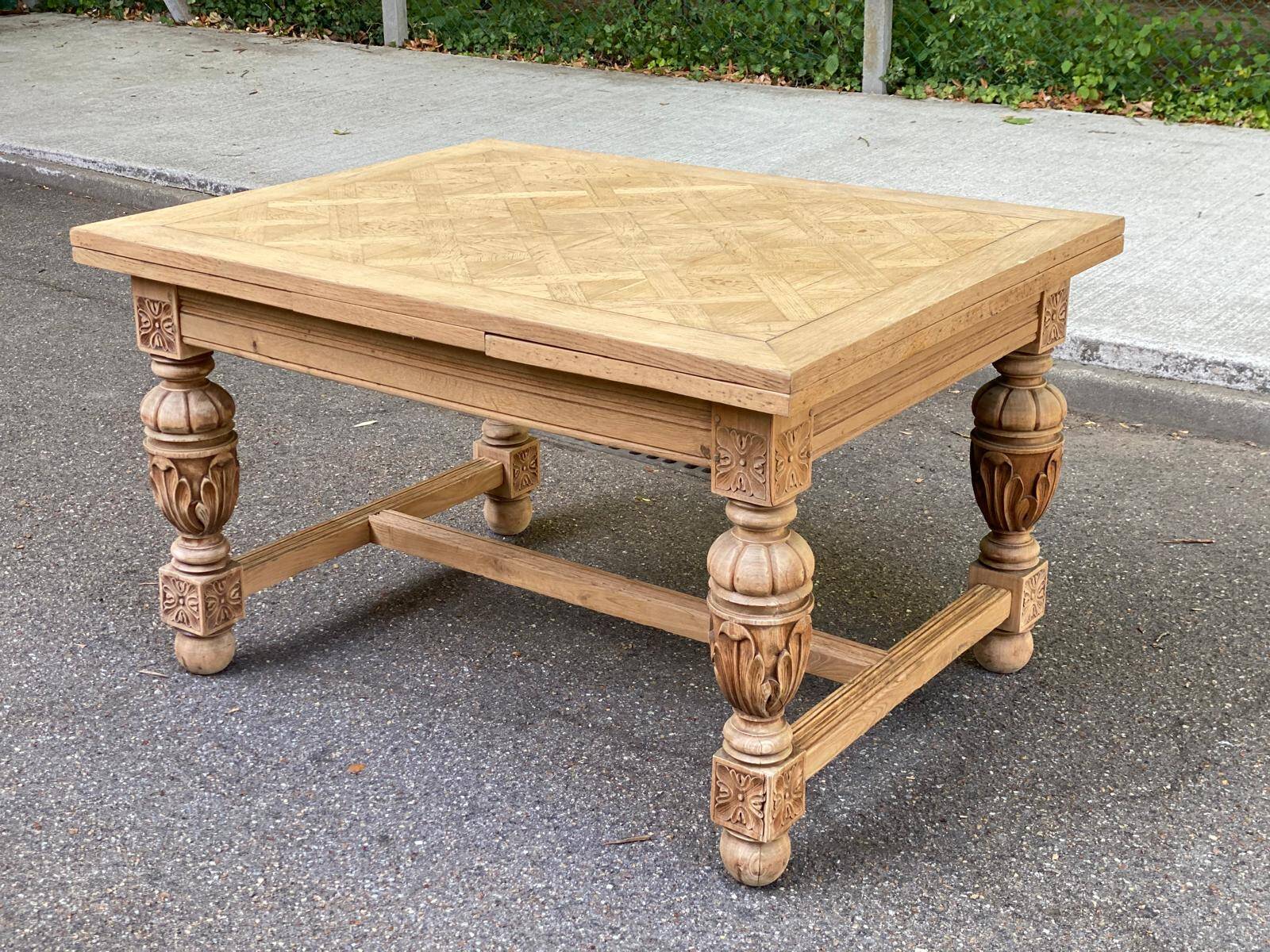 Art Deco monastery dining table, extendable, stripped in solid oak 230.