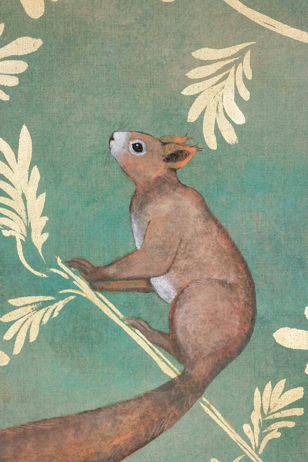 Painted canvas depicting squirrels. Contemporary.
