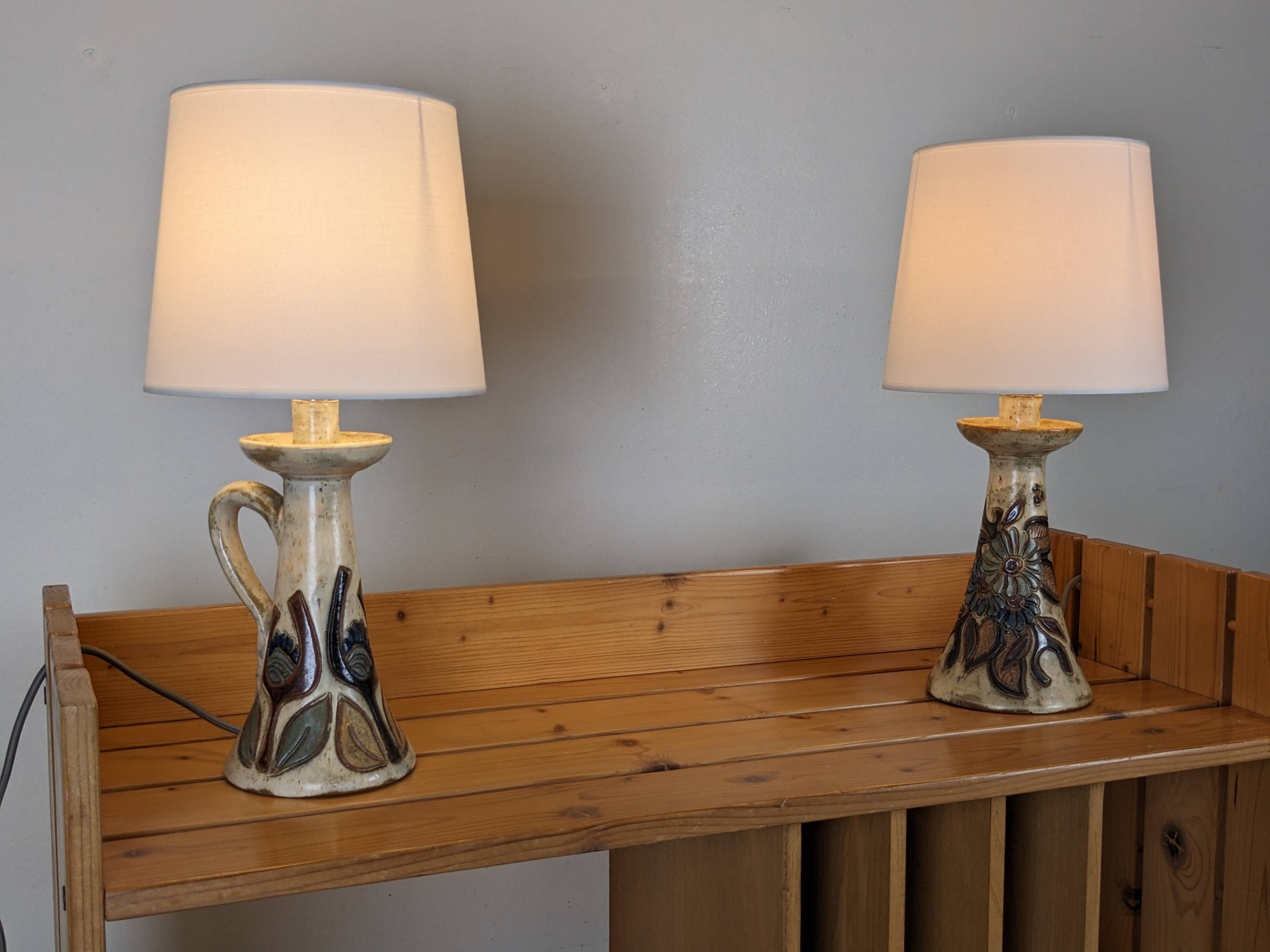 Pair of Bouffioulx sandstone candle lamps signed Dubois - 1970s