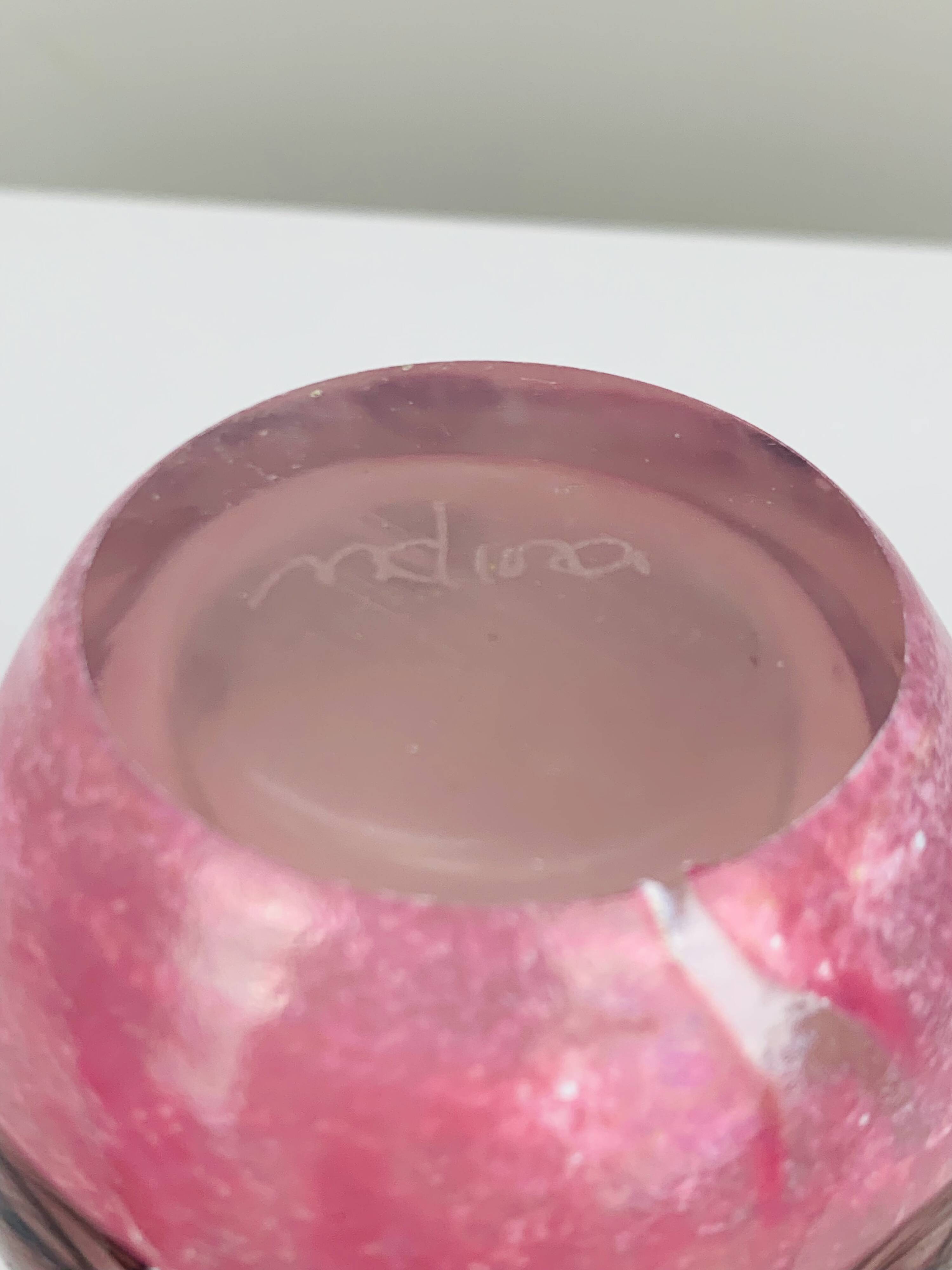 Blown glass vase signed Mdina Malta workshop, vintage, 80s