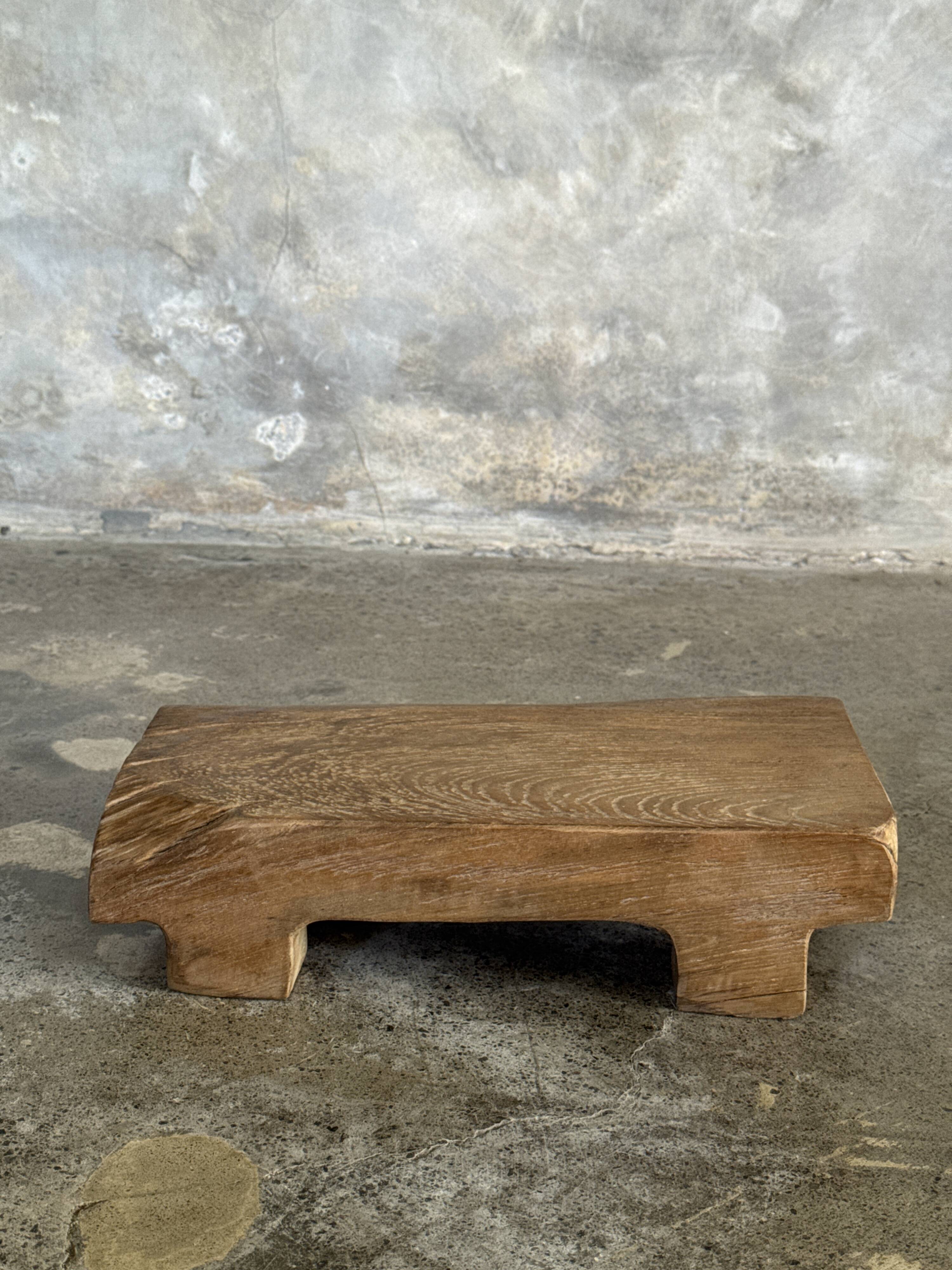 Small stool, accent stool in solid blond teak wabi-sabi L30 W8.5 H6.