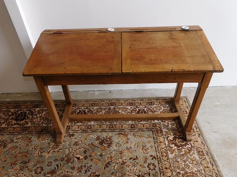 Former double desk of school office in pine of the nineteenth century