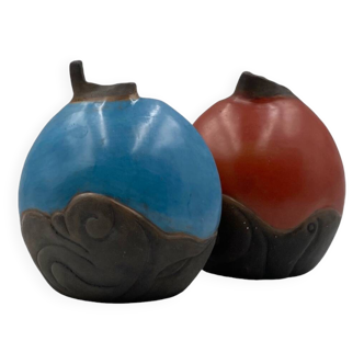 Wilmer W Ramirez, Lot de 2 vases en faïence, Amérique du Sud, années 1990