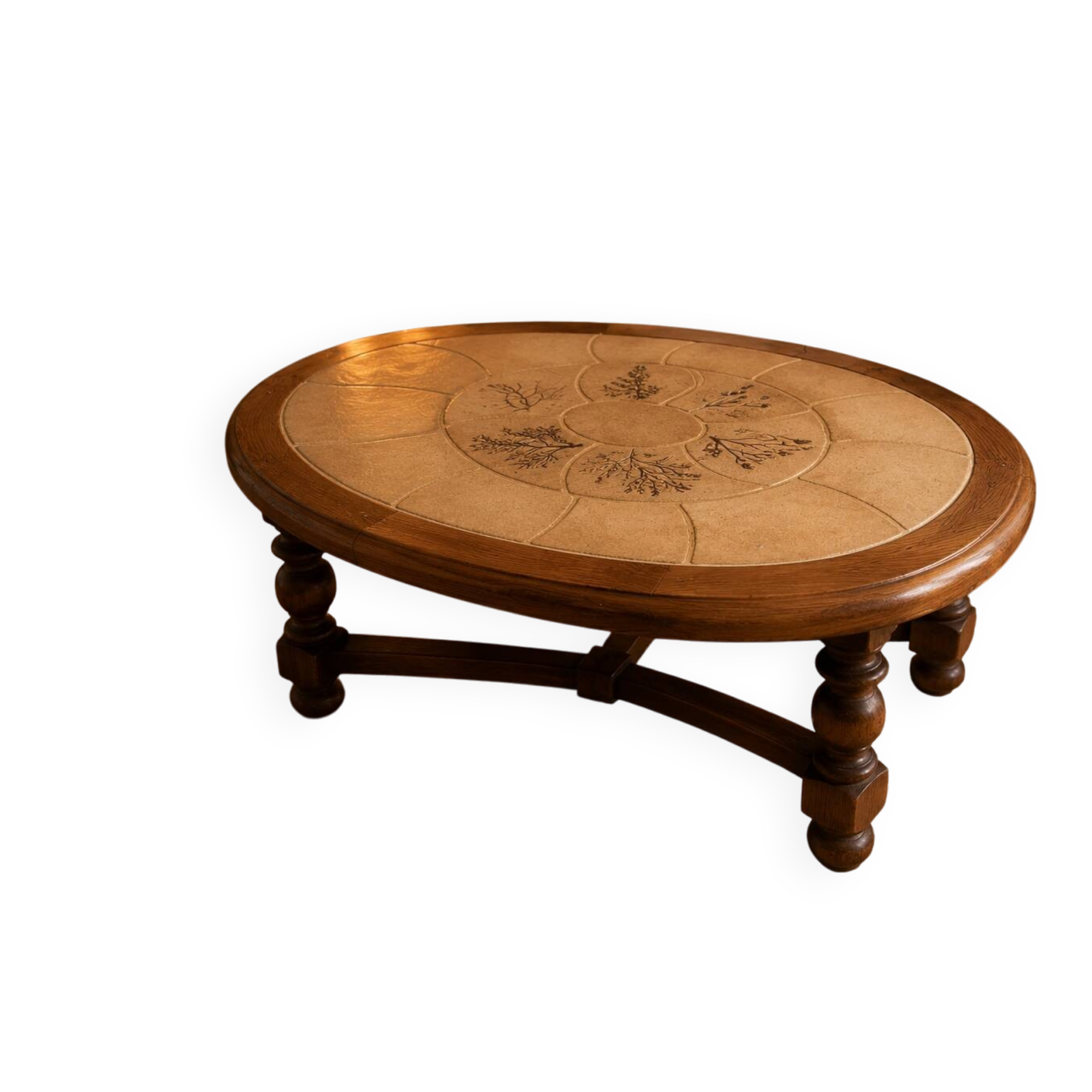 Barrois coffee table signed – solid oak and ceramic