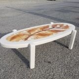 Vintage oval wooden and ceramic coffee table signed Dan - Vallauris