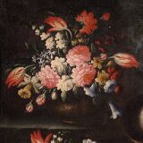 Antique Painting Still Life With Flowers And Fruit From The 18th Century