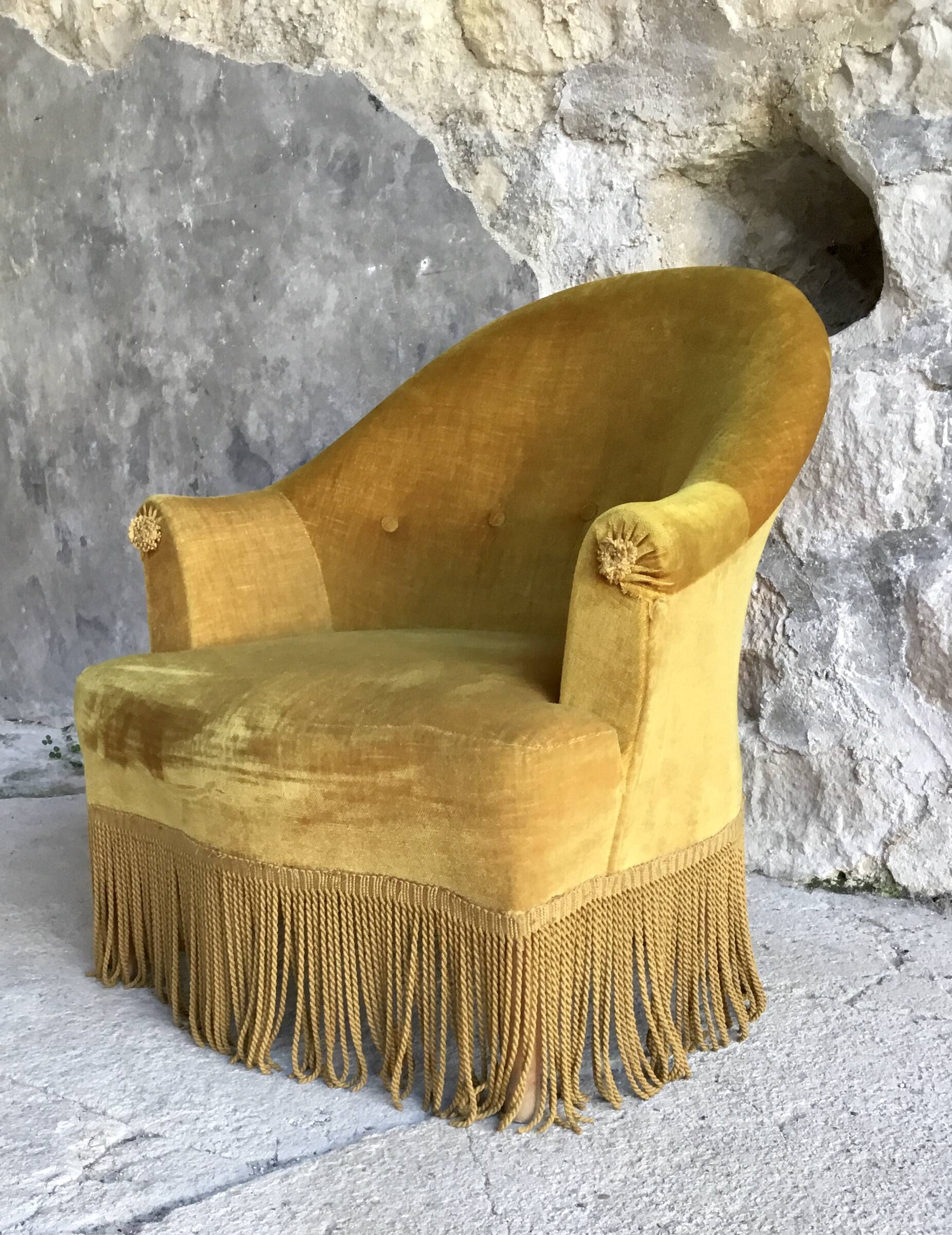 Vintage Mustard Yellow Fringed Toad Chair