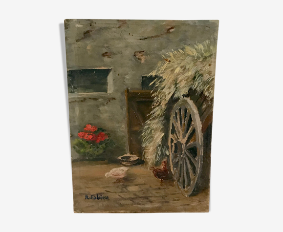 Oil scene genre interior farm/animals