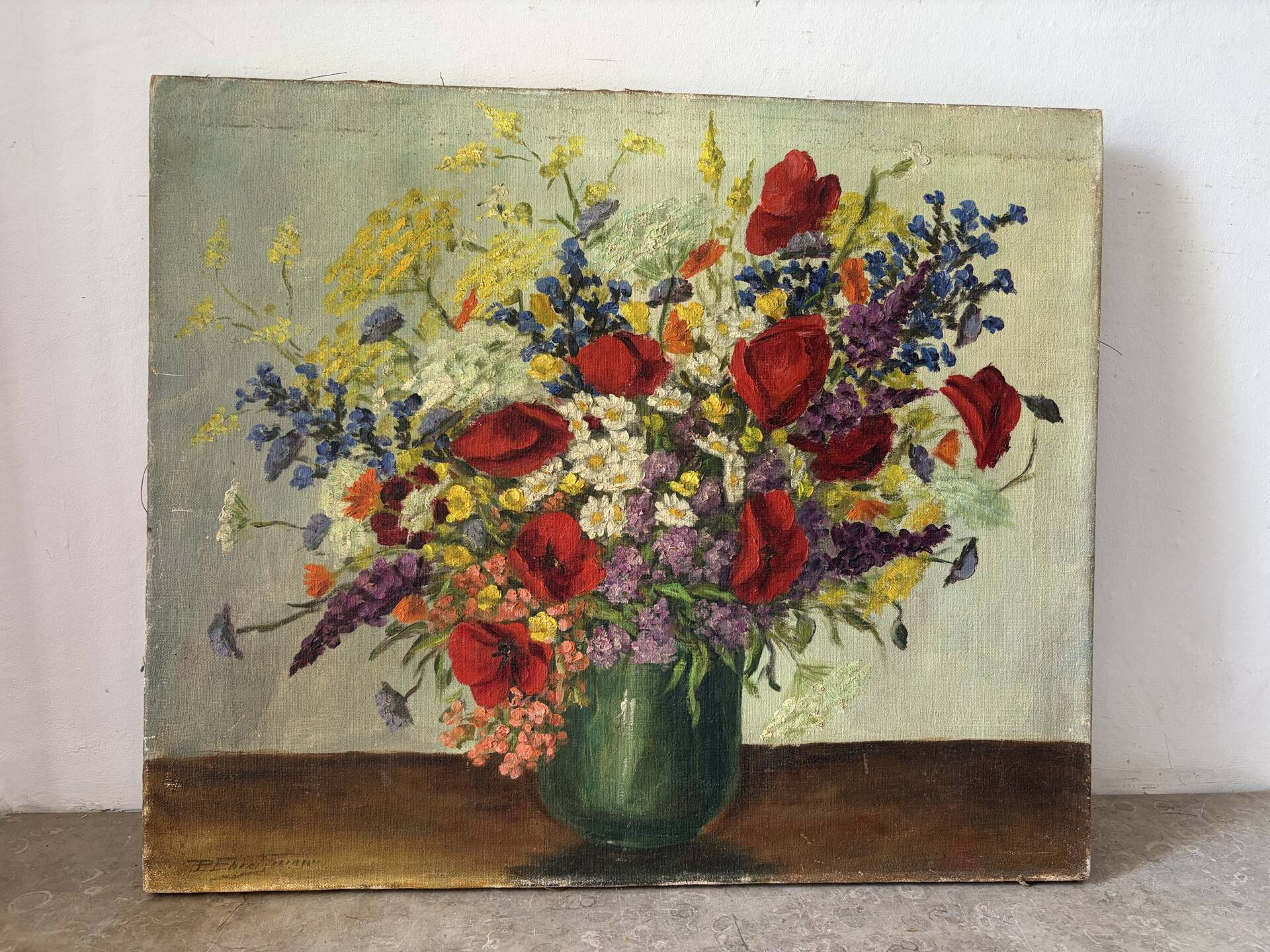 Still life with poppies, oil on canvas signed