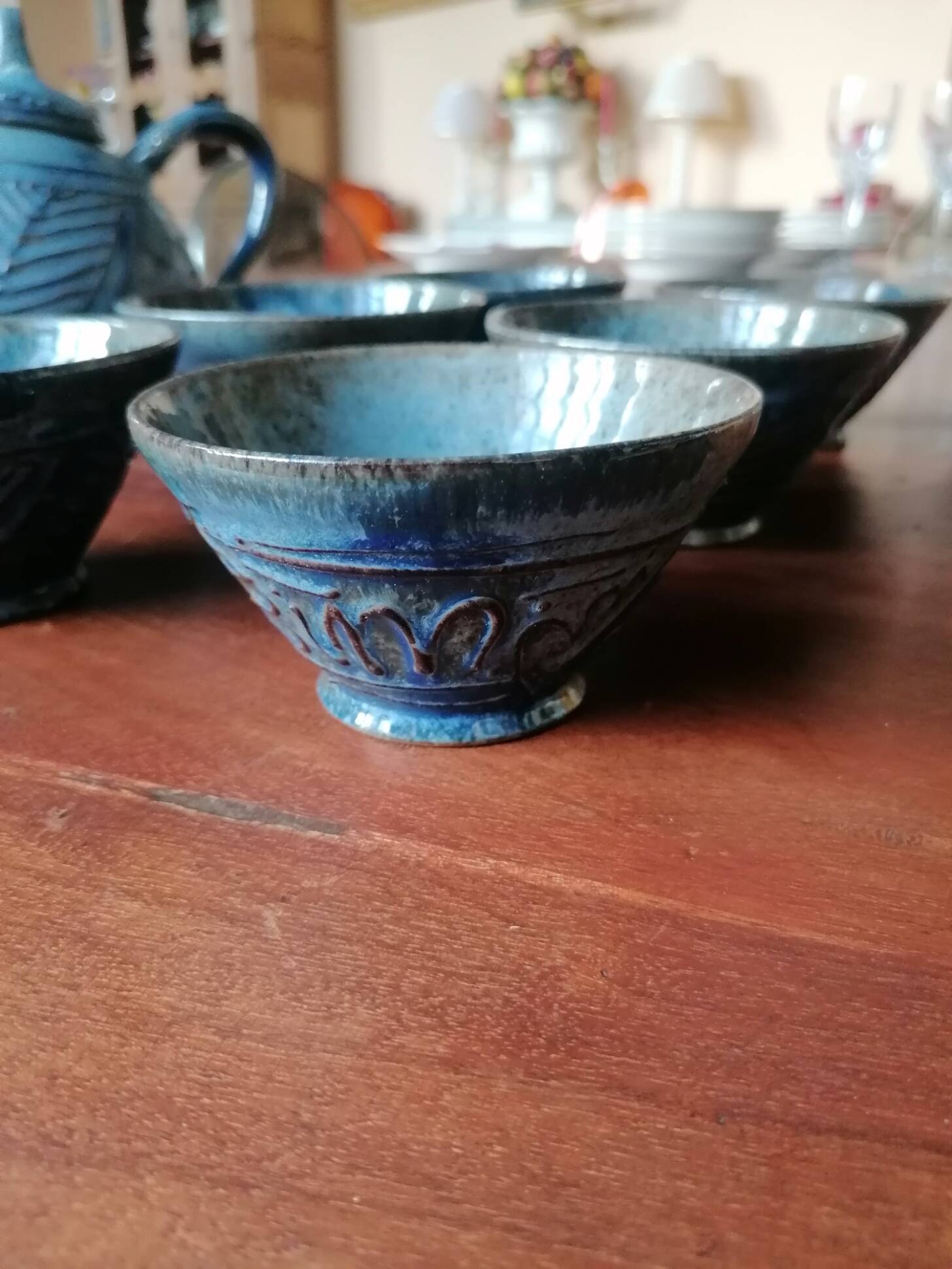 Blue slipware tea set - Bernard Leclerc