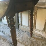 Walnut shutter table with drawer on wheels