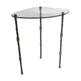 Table en verre présentoir de vitrine tripode par Edoardo Paoli vintage