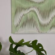 Textured wave effect painting by pleating in light green color. Contemporary. Ref Riviera