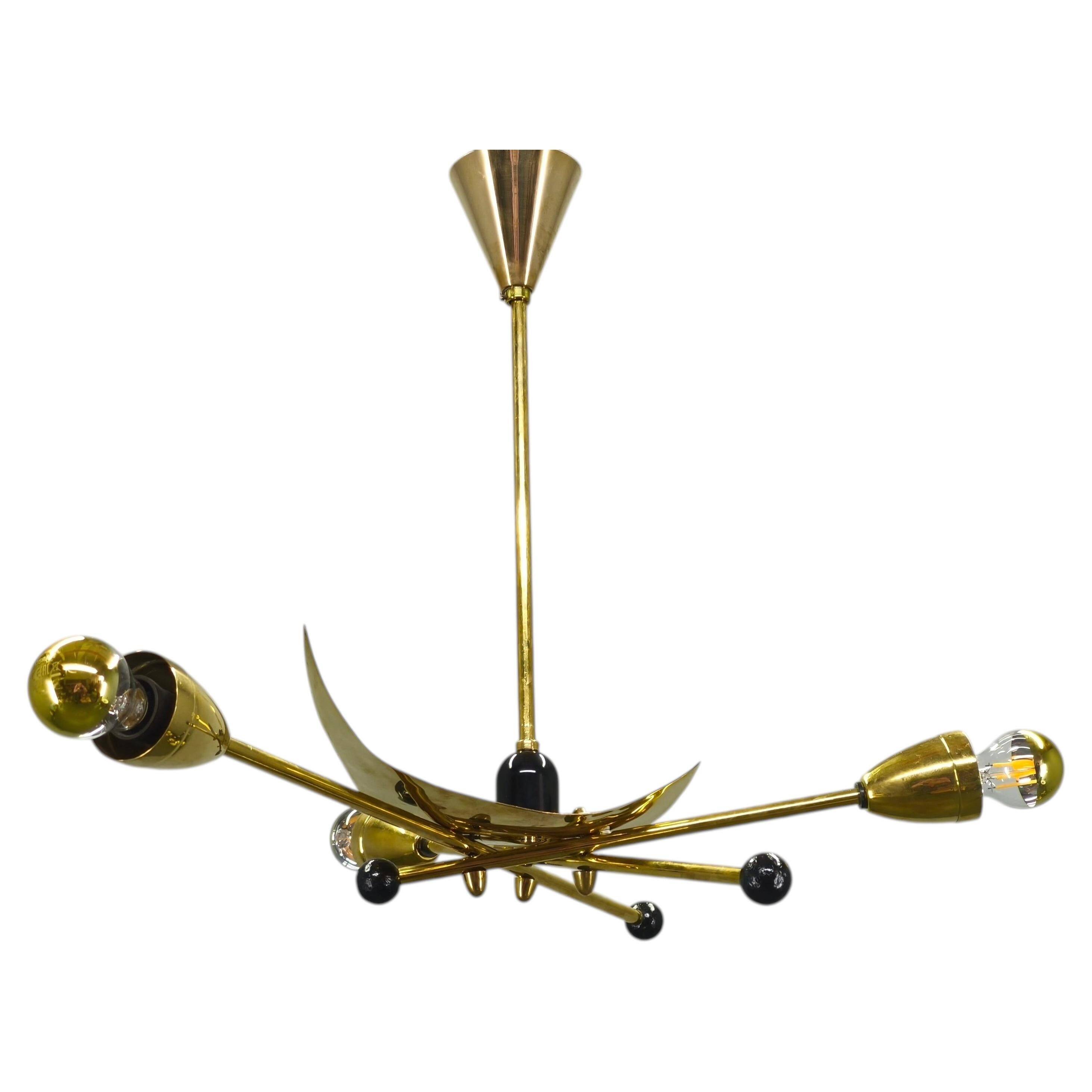 Italian Stilnovo Style Brass Sputnik Chandelier, 1970s
