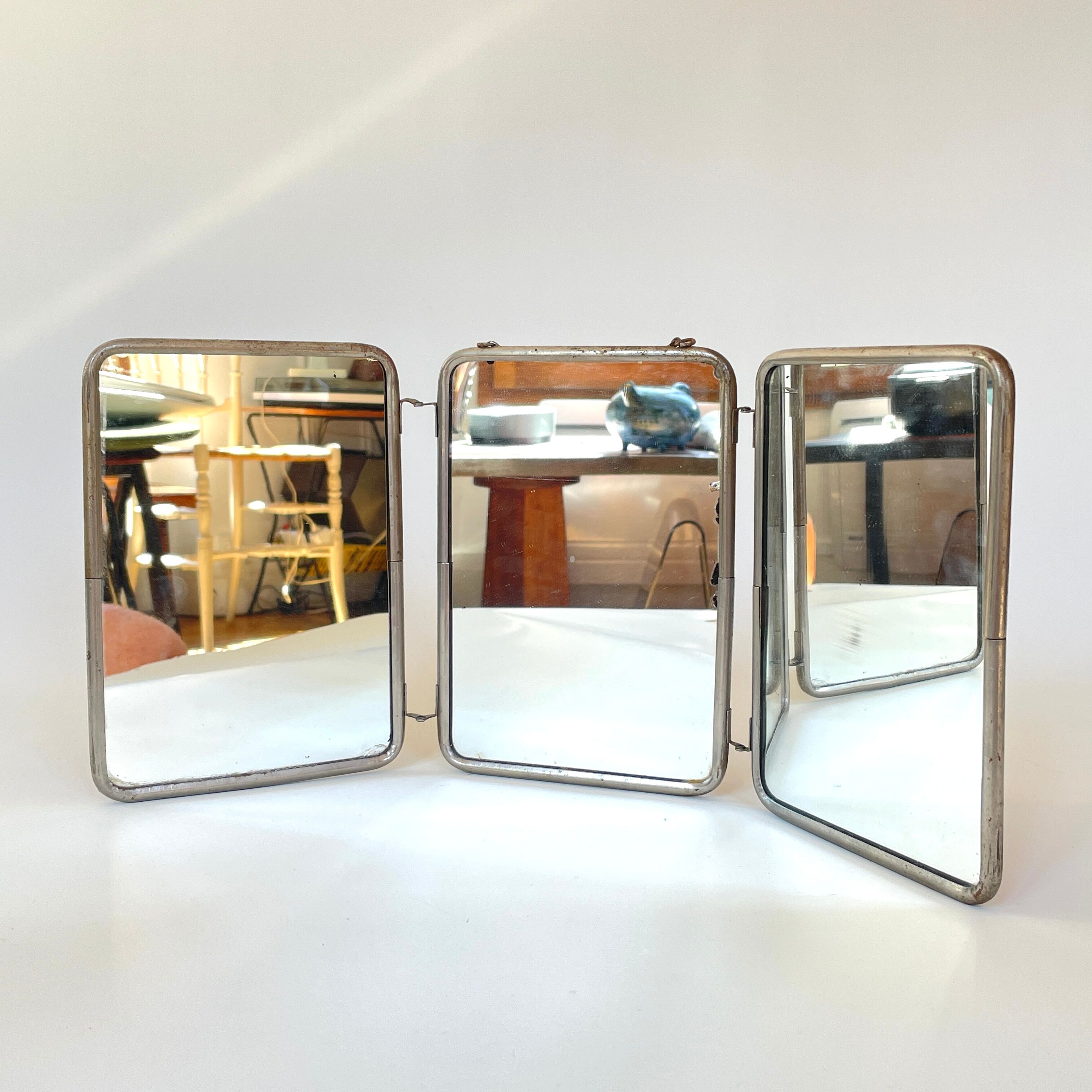Miroir tryptique barbier vintage 1960