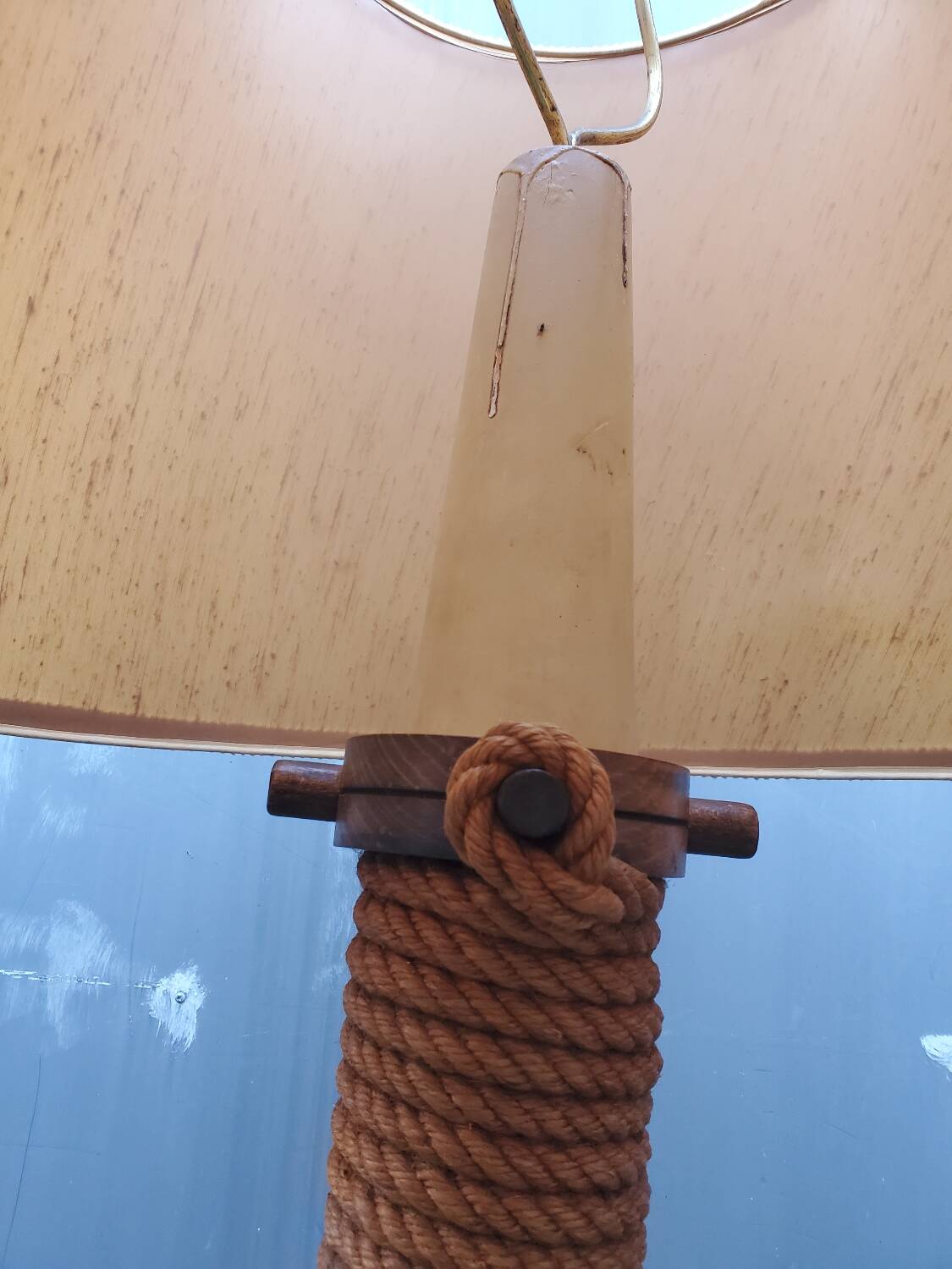 Turned wood and rope floor lamp in the Charles Dudouyt style