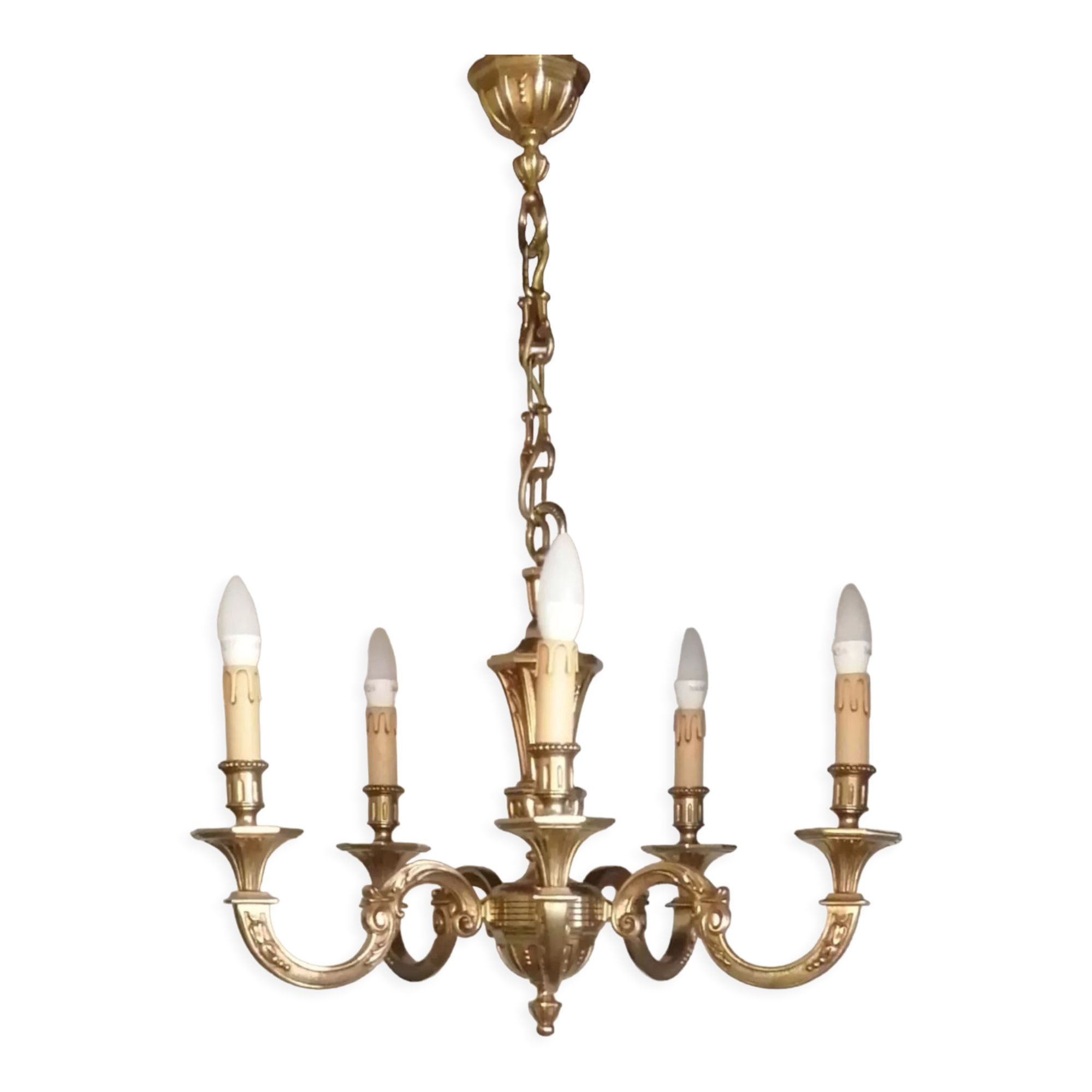 Lustre en bronze 5 bras vintage 1970