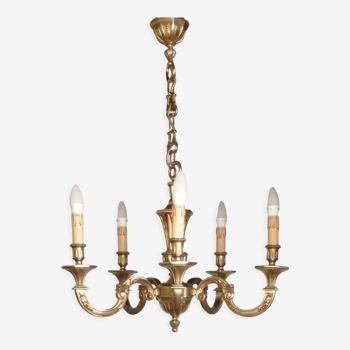 Lustre en bronze 5 bras vintage 1970