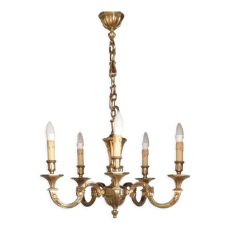 Lustre en bronze 5 bras vintage 1970