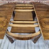 Renovated Art Deco round walnut extendable dining table