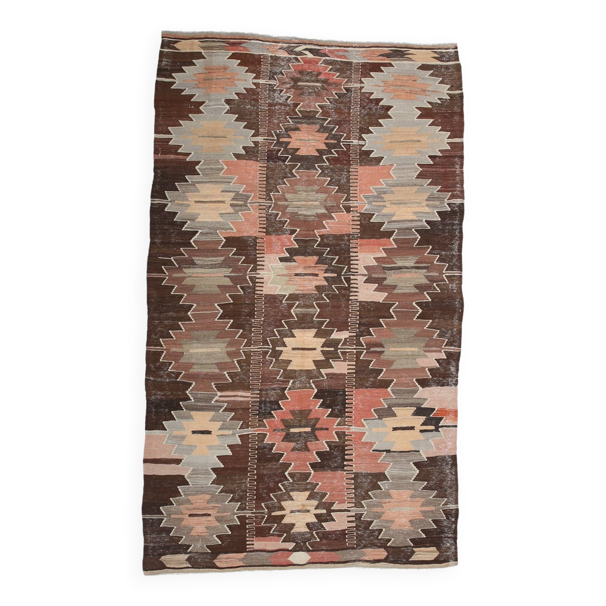 6x12 Brown & Beige Turkish Vintage Kilim Rug, 179x363Cm SK 35163